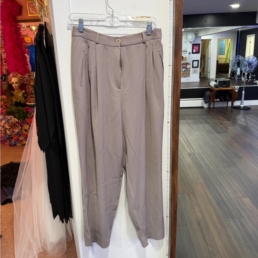 Tailored High-Waist Pleated Trousers — Taupe